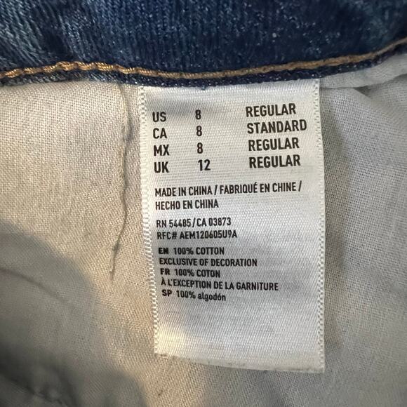 American Eagle Hi Rise Tomgirl Jeans Womens 8 Medium Wash Rigid Distressed - Picture 7 of 8